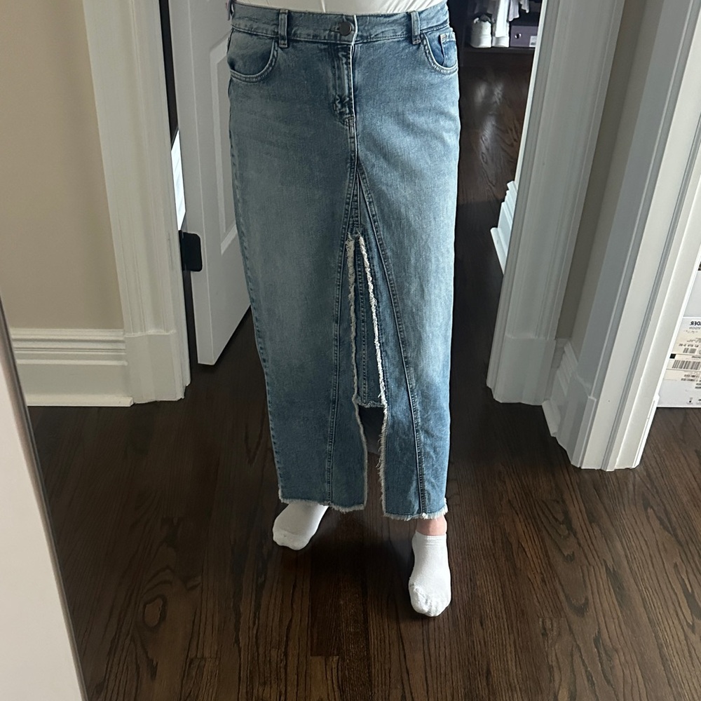 Denim Jean Skirt with Front Slit